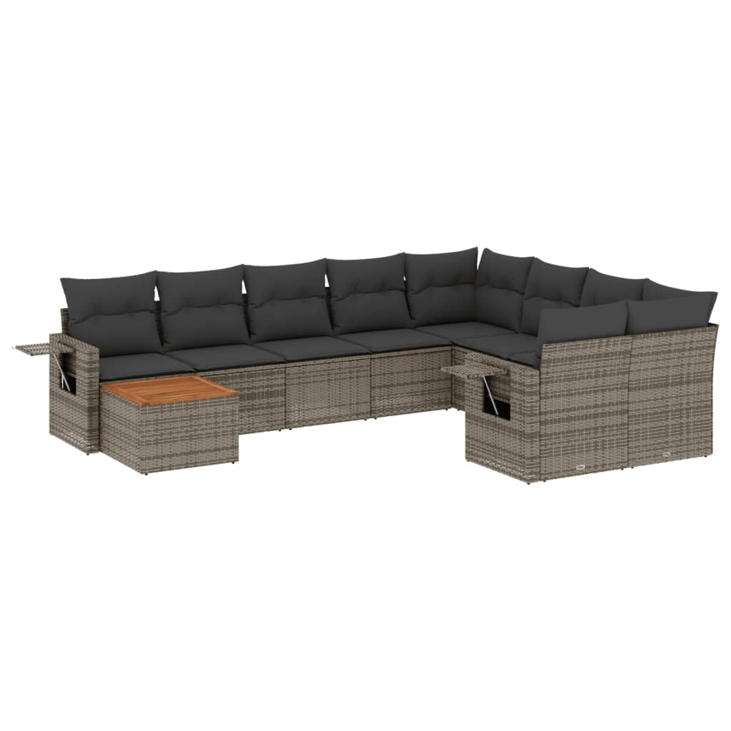 10 részes szürke polyrattan kerti ülőgarnitúra párnákkal (3257061)