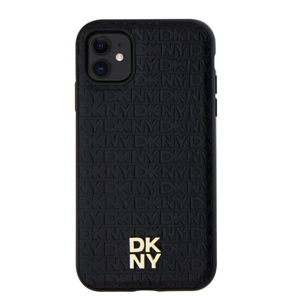 DKNY iPhone 11 MagSafe Ismétlődő mintás PU Bőr Telefon tok - Fekete