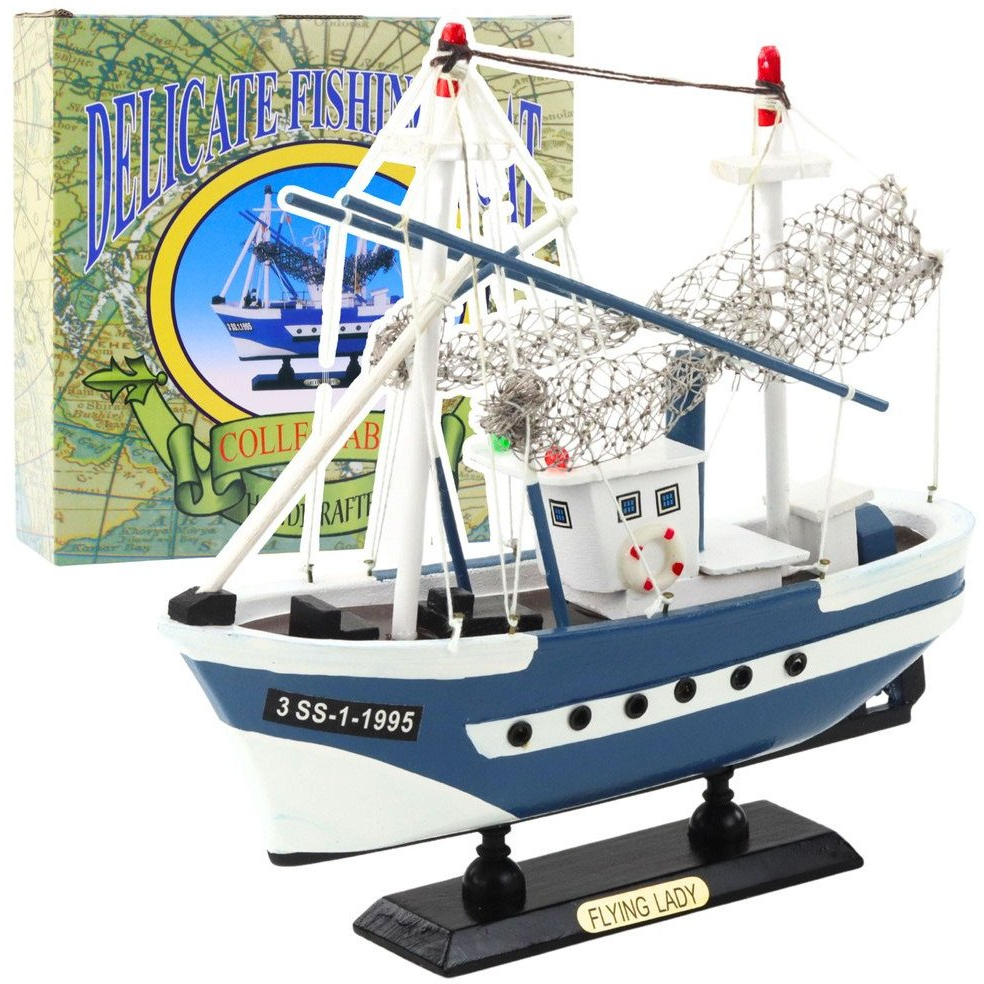 Gyűjthető Halászhajó Modellhajó, Flying Lady, Kék, 24x23cm  22575