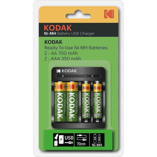 Orno Kodak USB Töltő, 2xAA és 2xAA és 2 Újratölthető AA 700 mAh és 2 Újratölthető AA 350 mAh AAA Újratölthető Elemek 350 mAh