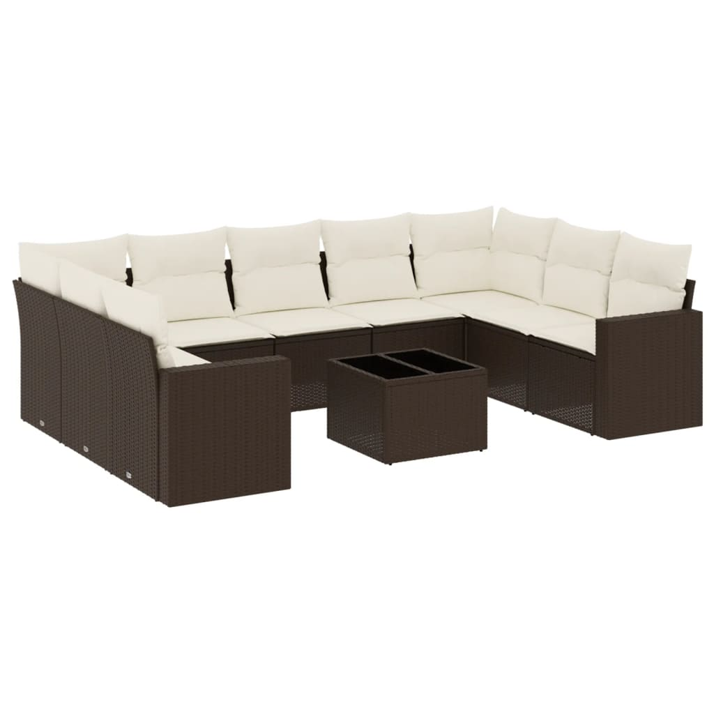 10 részes barna polyrattan kerti ülőgarnitúra párnákkal (3219403)