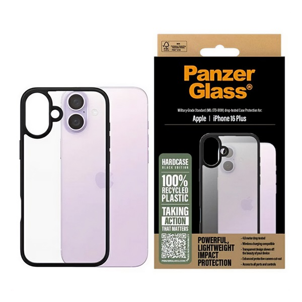 PanzerGlass ® HardCase Transparent w. Black Frame iPhone 16 Plus кейс за мобилен телефон Калъф Прозрачен