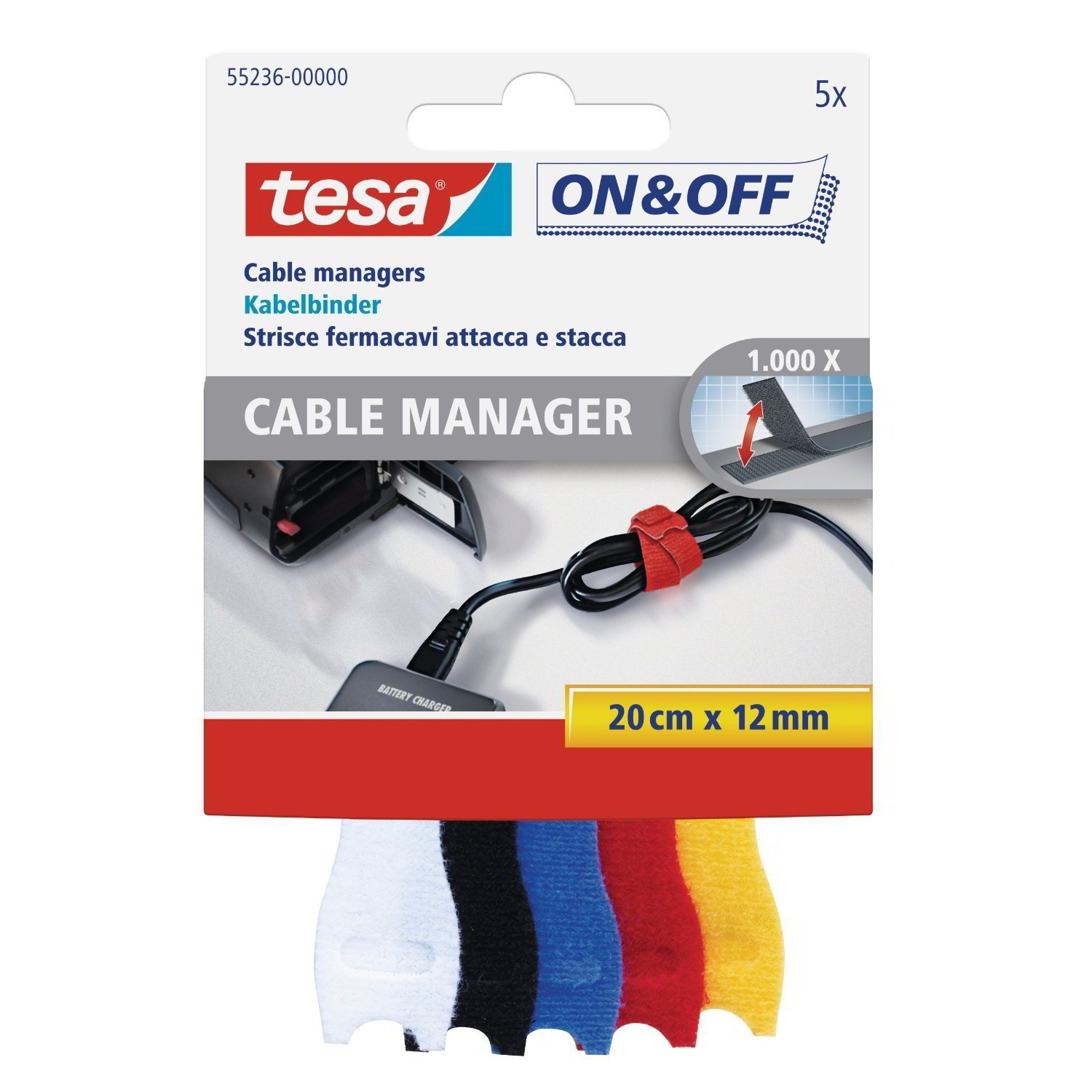 Tesa On&Off Tépőzáras kábelkötegelő (5 db) Vegyes színek (55236-00000-01)