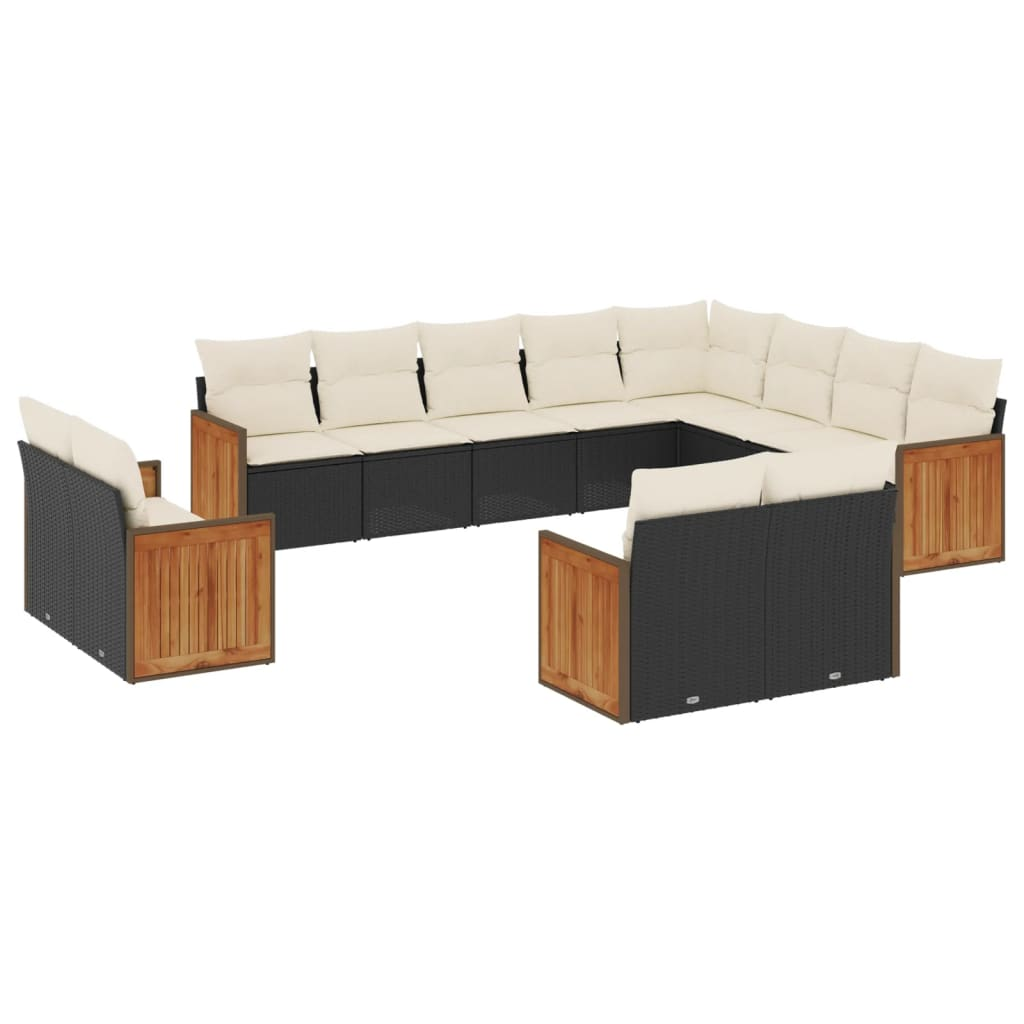 12 részes fekete polyrattan kerti ülőgarnitúra párnákkal (3260593)