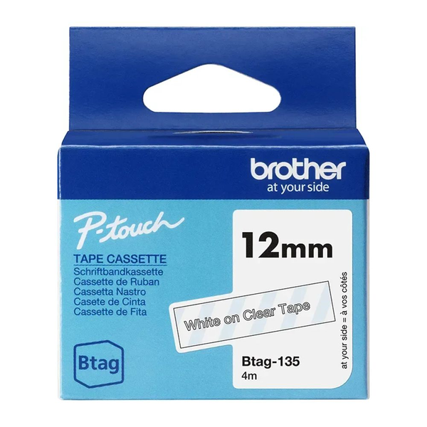 Brother BTAG-135 címkéző szalag Áttetsző alapon fehér