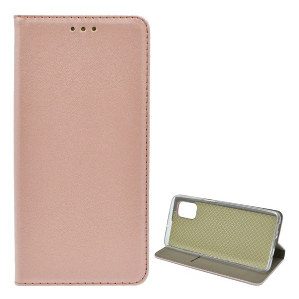 Tok álló, bőr hatású (FLIP, oldalra nyíló, asztali tartó funkció) ROZÉARANY [Samsung Galaxy M51 (SM-M515F)] (5996591032214)