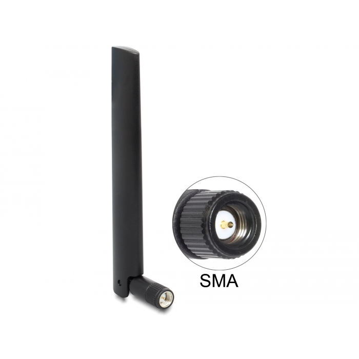 Delock NB-IoT 900 MHz antenna SMA-dugó 3 dBi mindenirányú, dönthető csatlakozással (fekete színű) (89770) (89770)