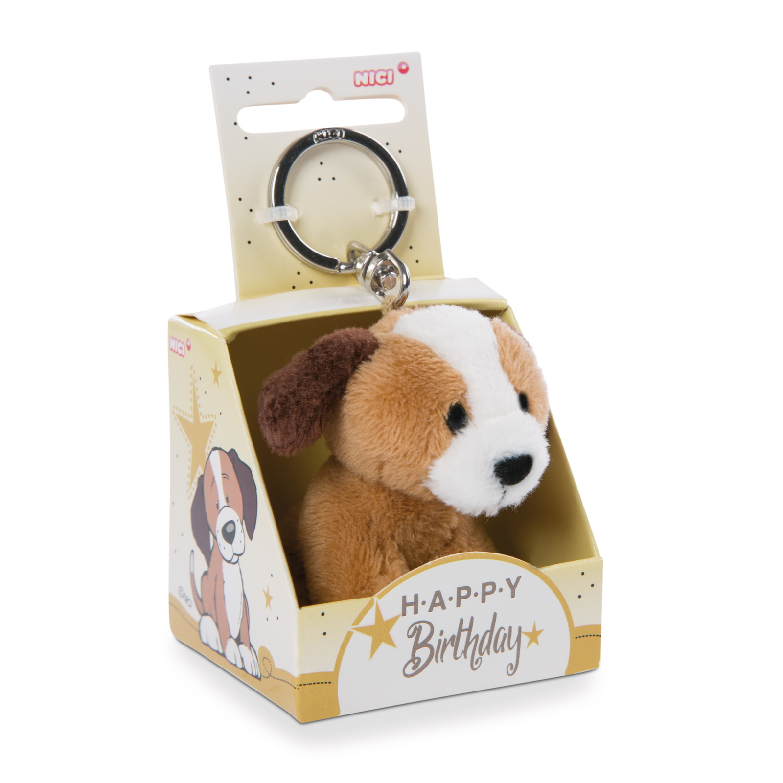 Nici Kutya plüss kulcstartó Happy Birthday feliratú dobozban - 6 cm (48132)