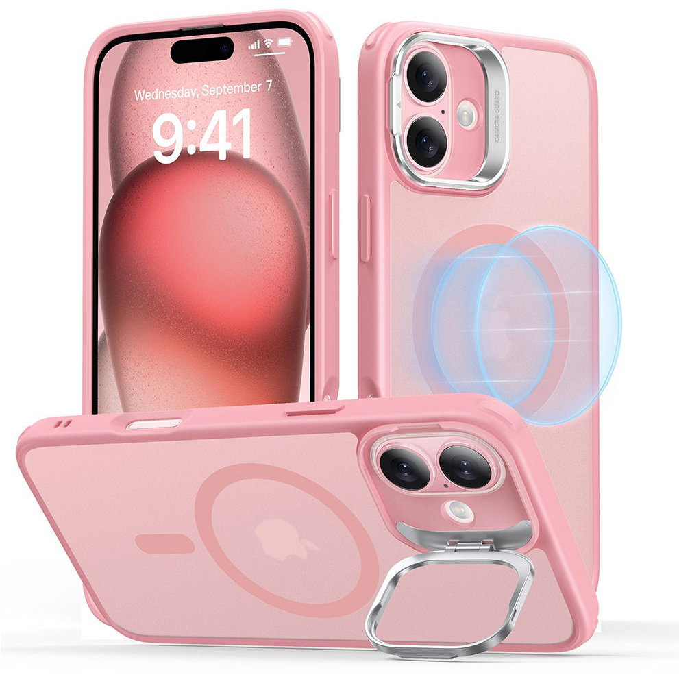 ESR Classic Hybrid Case with Stash Stand (HaloLock), Compatible with iPhone 16 Plus, Frosted Pink tok (1A7480601)