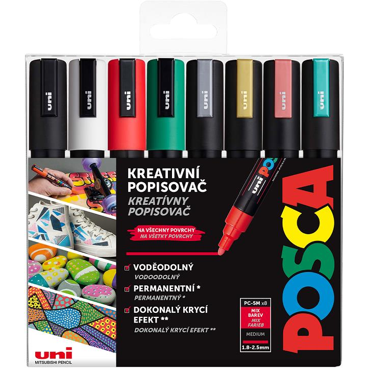 UNI Posca 5M, 8 db, karácsonyi színek (8594157938337)