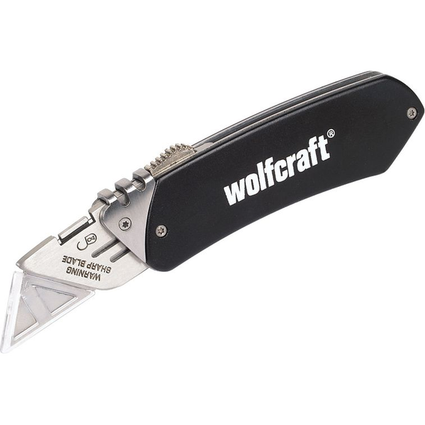 Wolfcraft 4124000 - 1 Navaja De Aluminio Para Ocio Con Cuchilla Retráctil, Clip Para Cinturón, Sistema Para Bloquear La Hoja