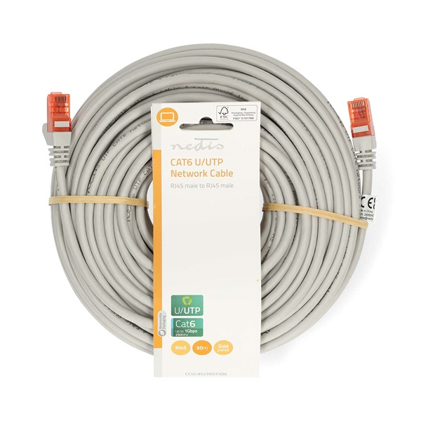 Nedis CCGL85230GY300 UTP Cat6 patch kábel, RJ45 aranyozott érintkezők, hossz 30m (CCGL85230GY300)