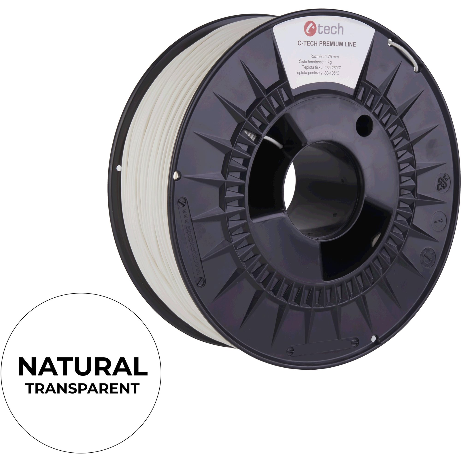 C-TECH PREMIUM LINE PETG 3D nyomtatószál, átlátszó (3DF-P-PETG1.75-TRA)