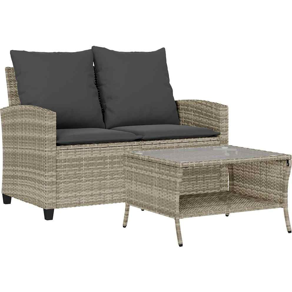 2 személyes polyrattan kerti kanapé asztallal&párnával (4103850)