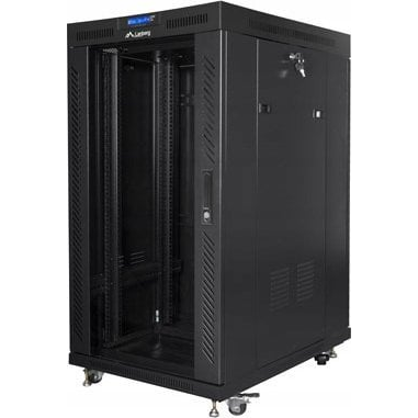 Lanberg 19" szabadon álló rack szekrény 22U/800X1000 üvegajtó, lapraszerelt, LCD kijelző, fekete V2