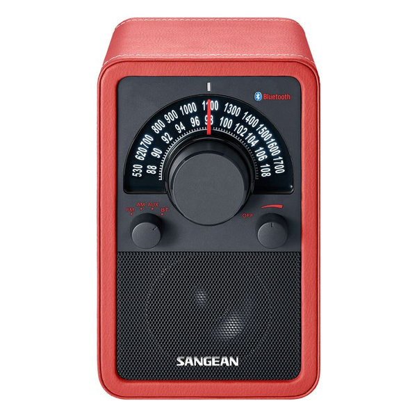 Sangean WR-15 BT RED LEATHER FM / AM / Bluetooth Дървена кутия настолно радио, Червена кожа