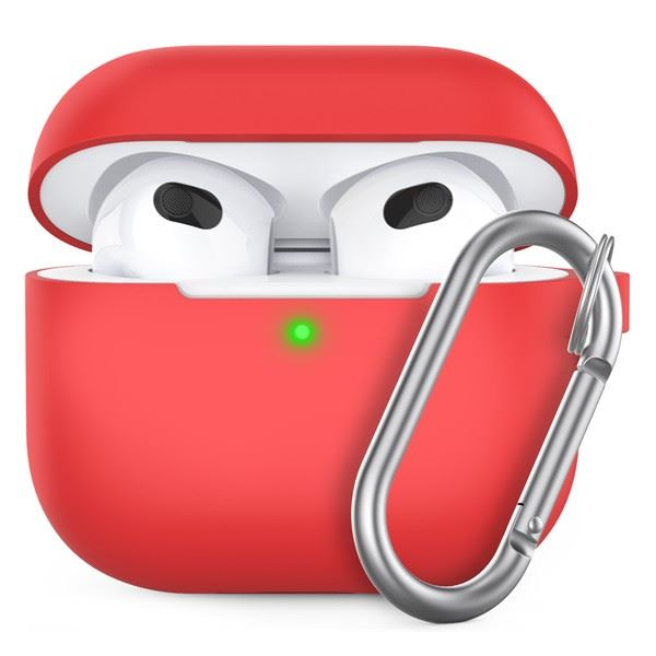 Phoner Simple Apple Airpods 3 szilikon tok akasztóval piros (PN-CP-148-RD-FHD) (PNCP148RDFHD)