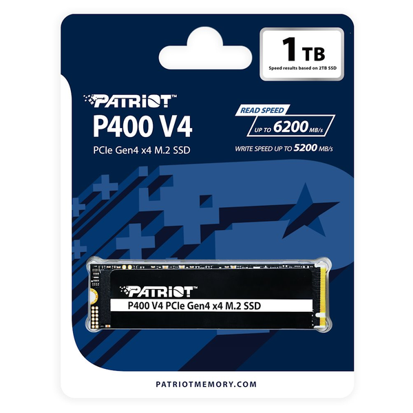 Patriot P400VP1TBM28H P400 V4 SSD, 1TB M.2 2280 PCIe Gen 4x4, 6200/ 5200 MB/s, Black, Heatsink