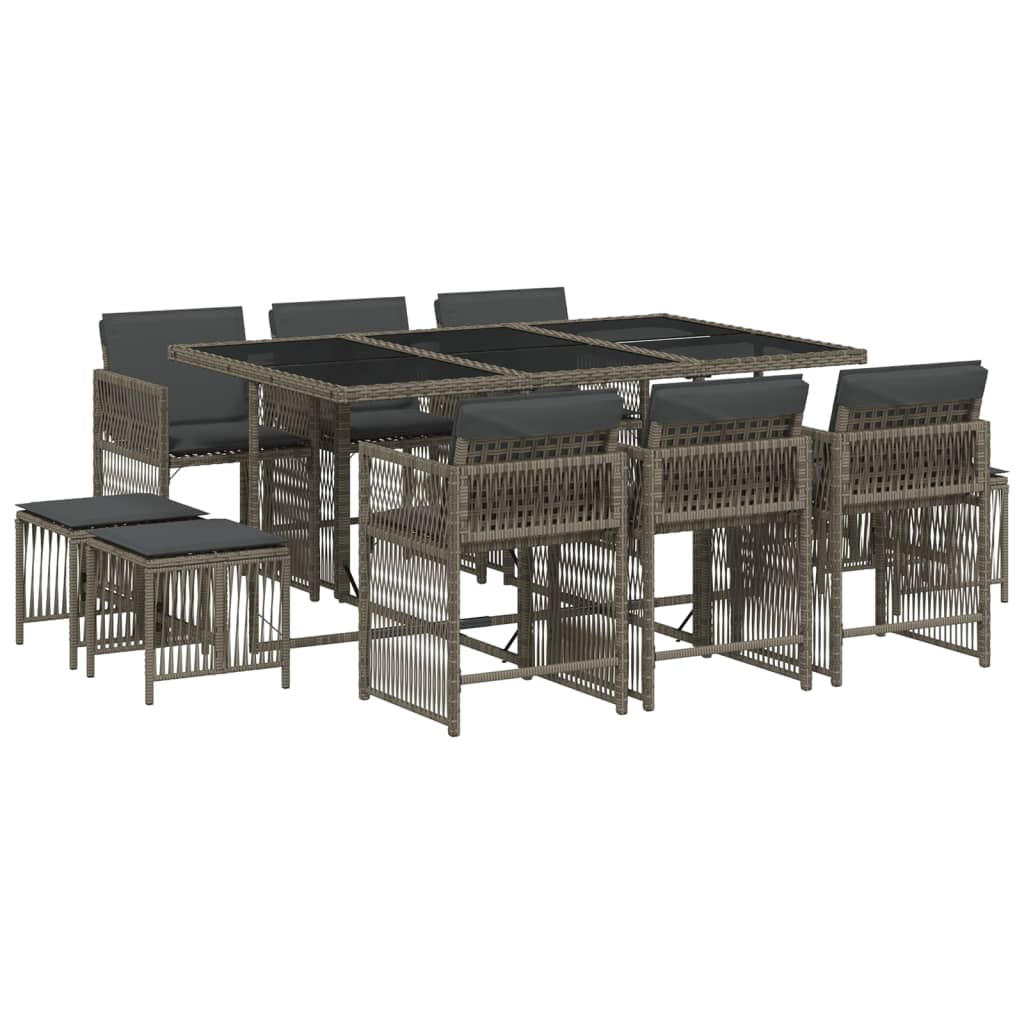11 részes szürke polyrattan kerti ülőgarnitúra párnákkal (3211688)