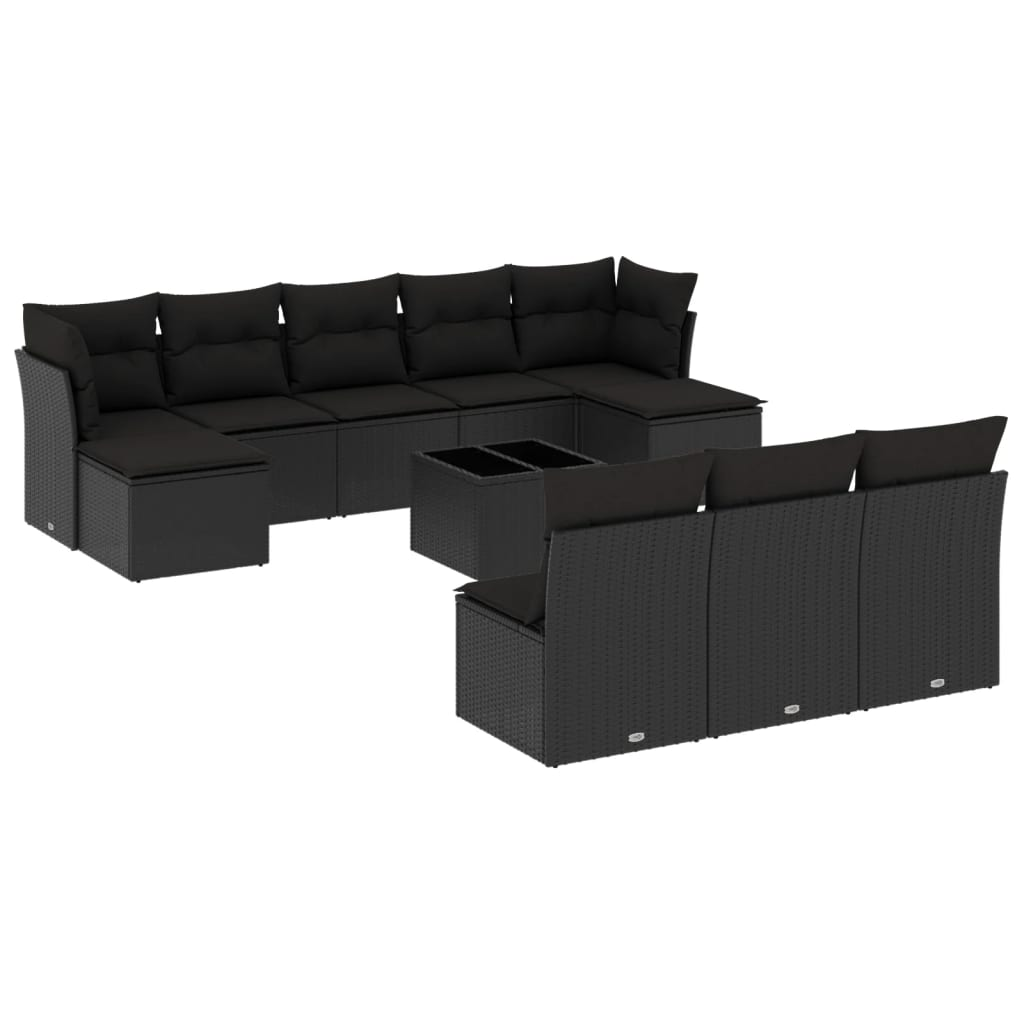11 részes fekete polyrattan kerti ülőgarnitúra párnákkal (3250134)
