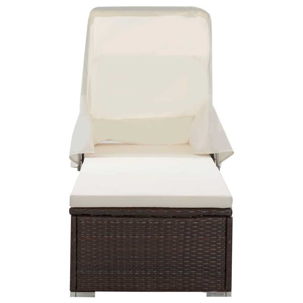 barna polyrattan napozóágy napellenzővel és párnával (46247)