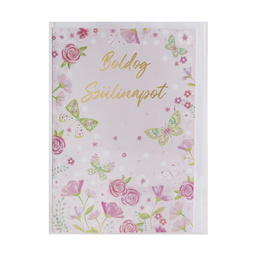Iris Rózsa mintás képeslap Boldog Születésnapot felirattal (13x19 cm) (363171)