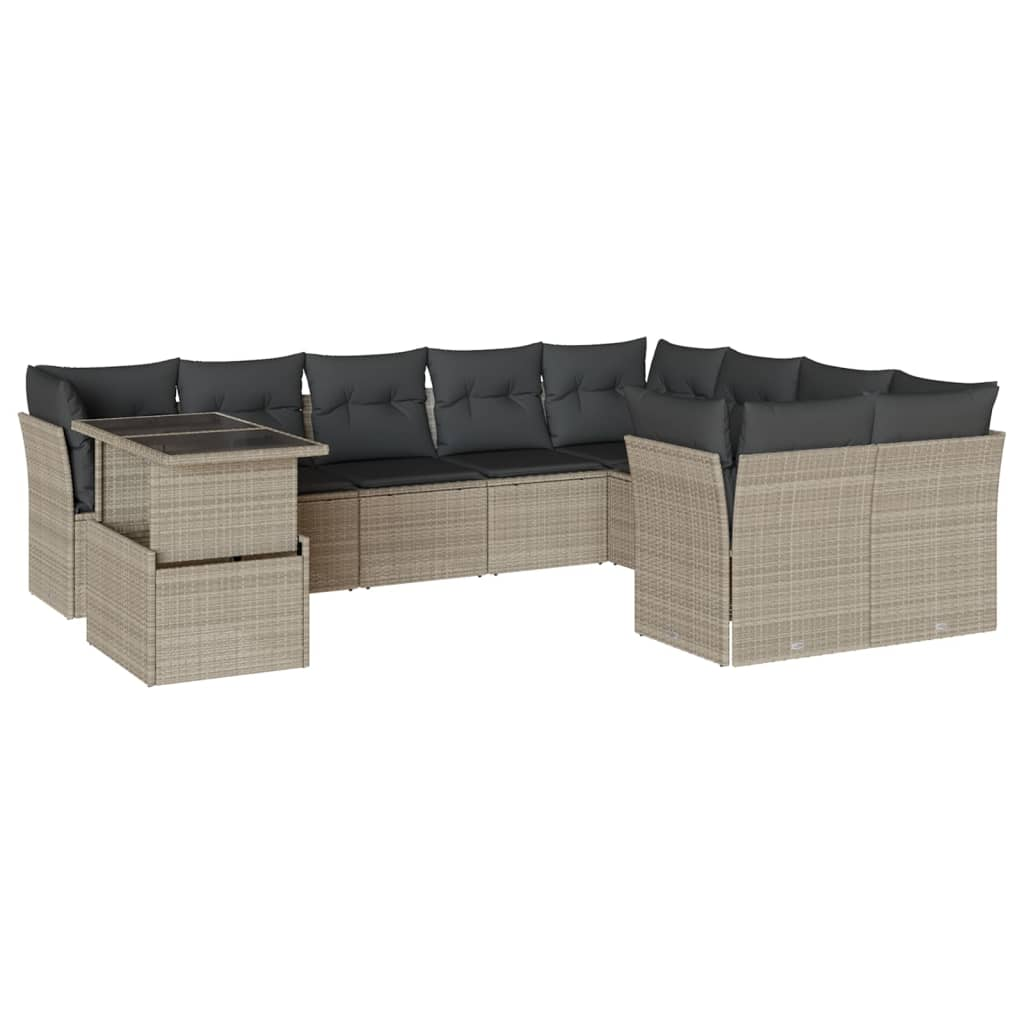 10 részes világosszürke polyrattan kerti ülőgarnitúra párnákkal (3266852)