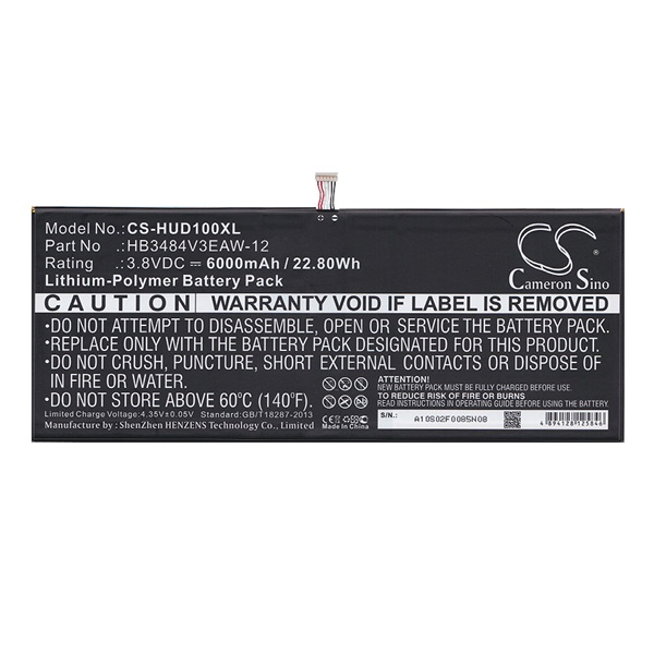 Cameron Sino Li-Polymer akku (3.8V/6000mAh, Huawei HB3484V3EAW-12 kompatibilis) FEKETE "Gigapack csomagolás" (CS-HUD100XL)