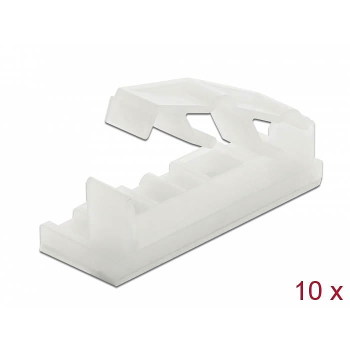 Delock Természetes színű, öntapadós, lapos kábeltartó zárócsattal 10 db (60179) (60179)