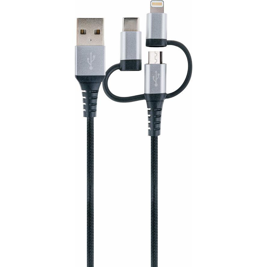 Schwaiger 3-in-1 Univerzális Szinkron és adatkábel 1.5m - Fekete/Ezüst (LKU100533)