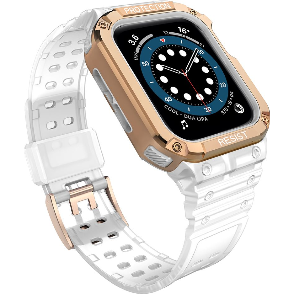 Hurtel Protect Strap Band Apple Watch 42/44/45mm Páncélozott Tok Fehér-Rozéarany (9145576231722)