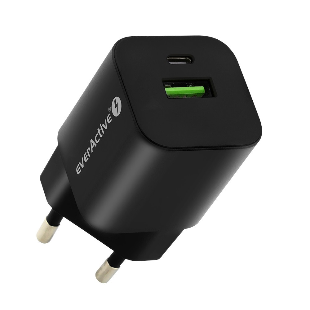 EverActive SC-390B USB-A / USB-C Hálózati töltő - Feketee (30W) (SC-390QB)