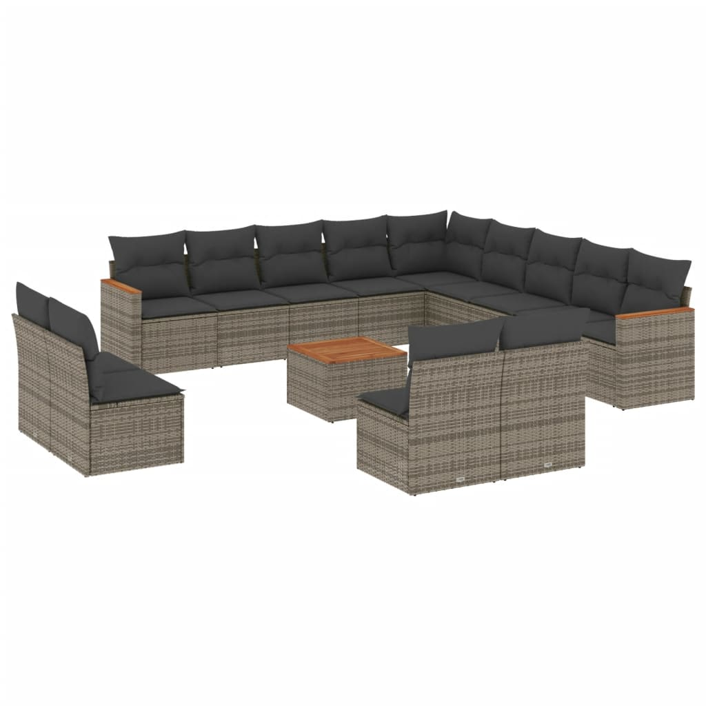14 részes szürke polyrattan kerti ülőgarnitúra párnákkal (3258896)