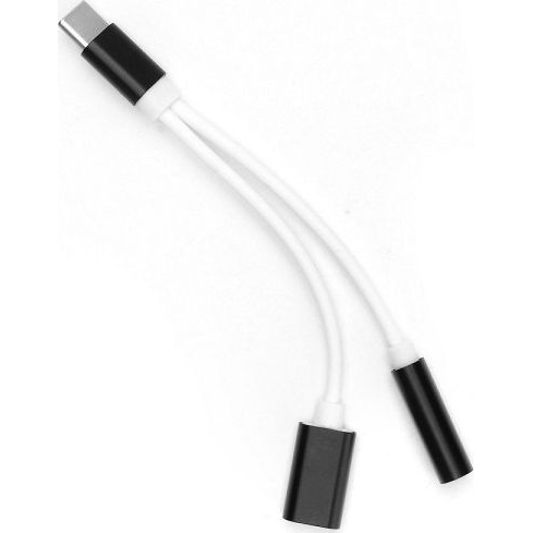 USB Type-C adapter 3,5 mm jack füllhallgatóhoz/Type-C töltőhöz - fekete/fehér (3925)