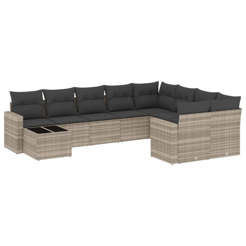 10 részes világosszürke polyrattan kerti ülőgarnitúra párnákkal (3251799)