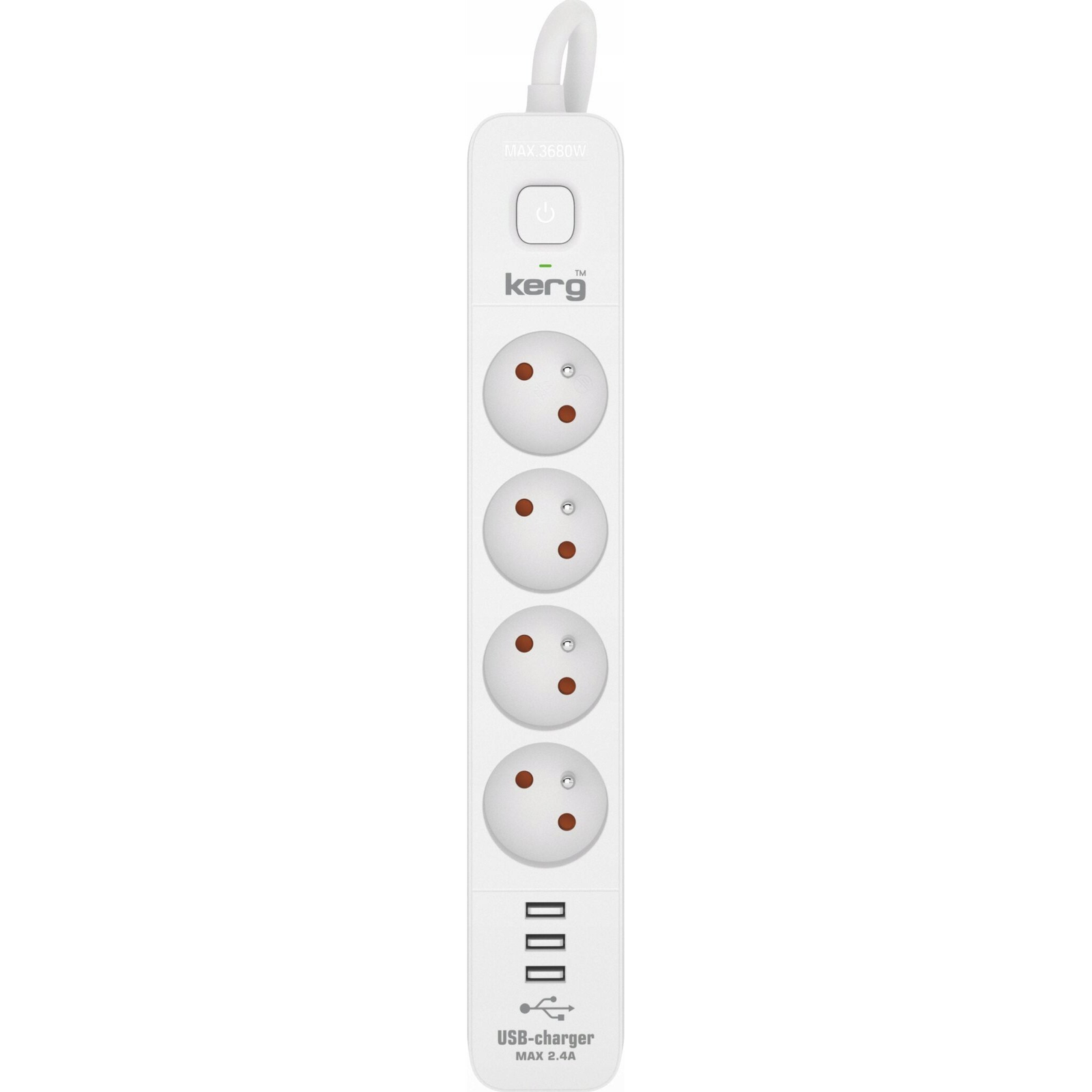 Kerg M02413 Túlfeszültségvédő Elosztó 4 aljzatos 3xUSB-A 16A 1,5m - Fehér ( )