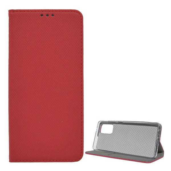 Tok álló, bőr hatású (FLIP, oldalra nyíló, asztali tartó funkció, rombusz minta) PIROS [Samsung Galaxy S20 Plus 5G (SM-G986)] (5996457942626)