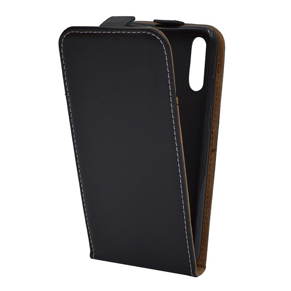 Tok álló, bőr hatású (FLIP, lefelé nyíló, szilikon tartó) FEKETE [Huawei P20] (5996457760756)