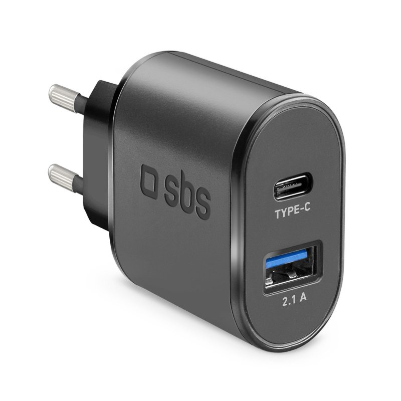 SBS TETRAVUSBTC2AFAST 1x USB Type-C / 1x USB Type-A Hálózati töltő - Fekete (10W) (TETRAVUSBTC2AFAST)