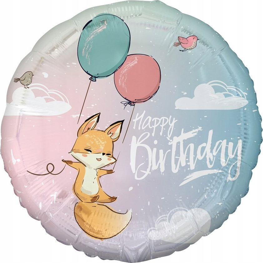 Róka Happy Birthday Fox Fólia Lufi - 36 cm, Színes (FG-OBLK)
