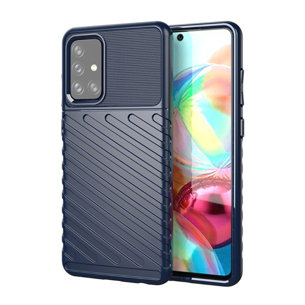 Szilikon telefonvédő (közepesen ütésálló, csíkos, dombor minta) SÖTÉTKÉK [Samsung Galaxy A72 5G (SM-A726F)] (5996591043098)
