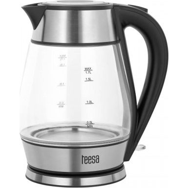 TEESA Elektromos Vízforraló, Üveg + Inox, 2000 W, Fekete, 1,7 L