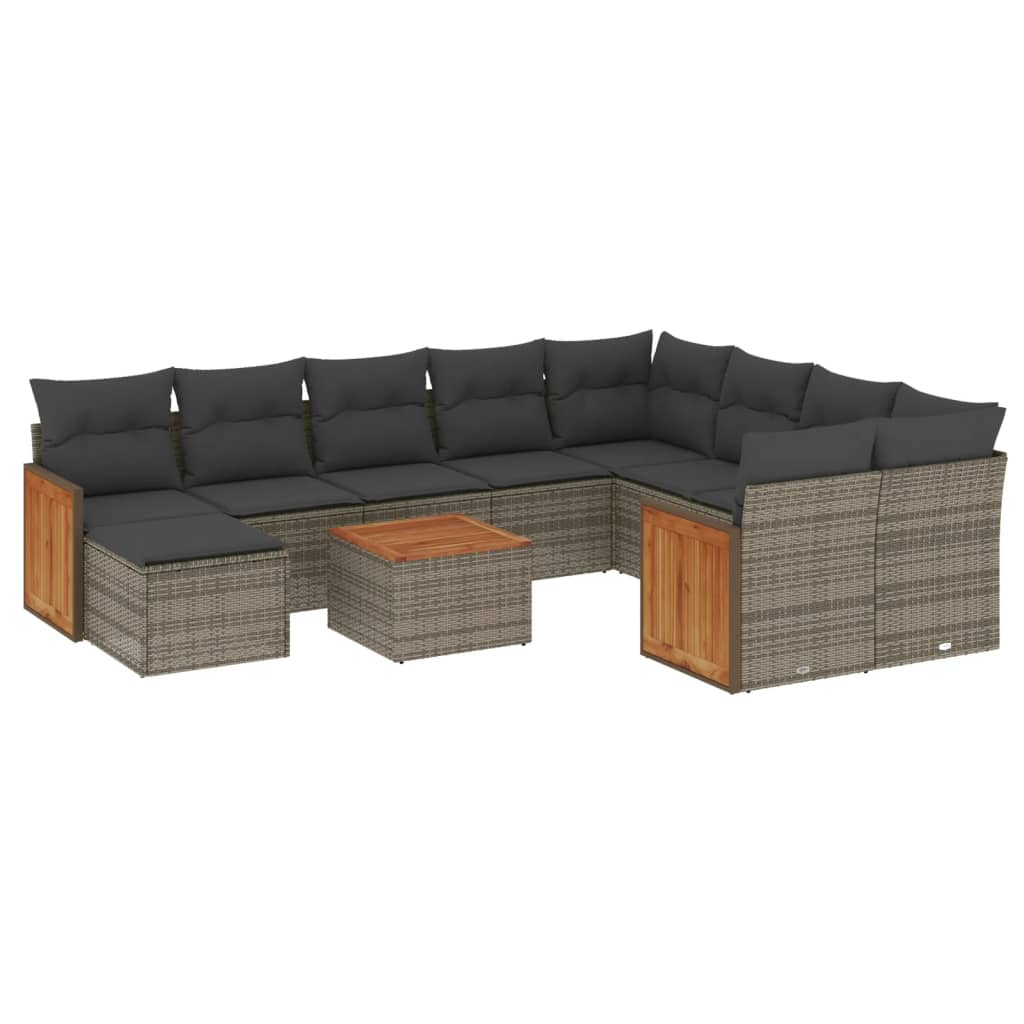 11 részes szürke polyrattan kerti ülőgarnitúra párnákkal (3260646)