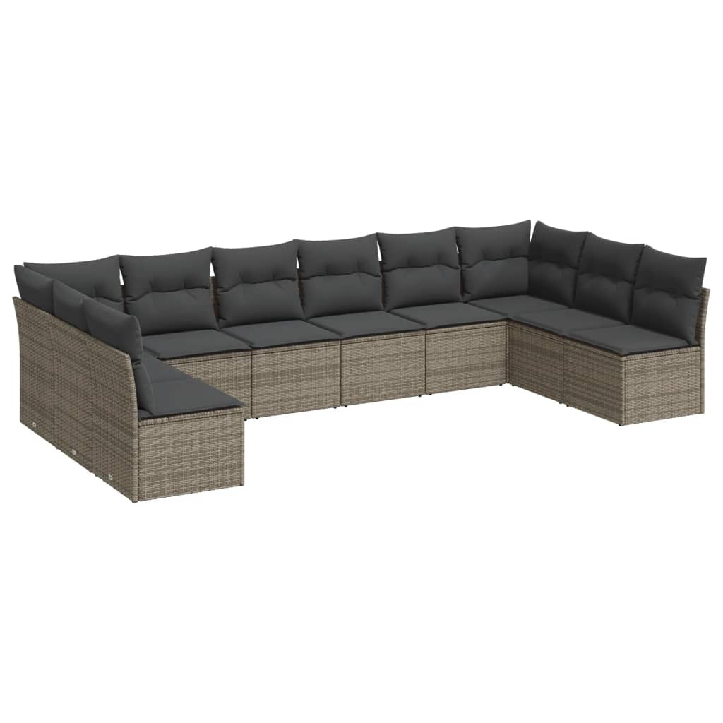 10 részes szürke polyrattan kerti ülőgarnitúra párnákkal (3218090)