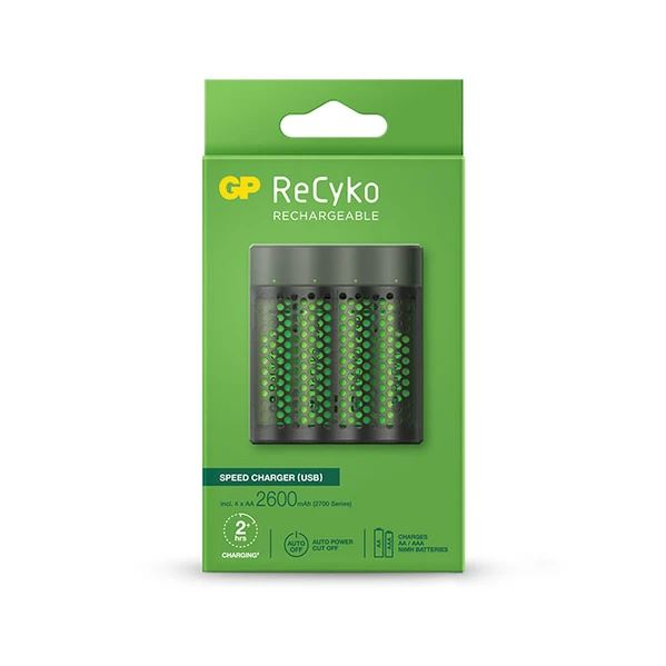 GP ReCyko M451 USB зарядно устройство с функция за бързо зареждане + 4xAA ReCyko 2700mAh предварително заредена батерия (B53457)