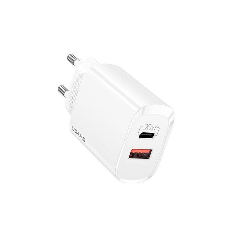 USAMS Nabíjačka sieťová 20W USB-C USB-A rýchla PD3.0 Fast Charging biela