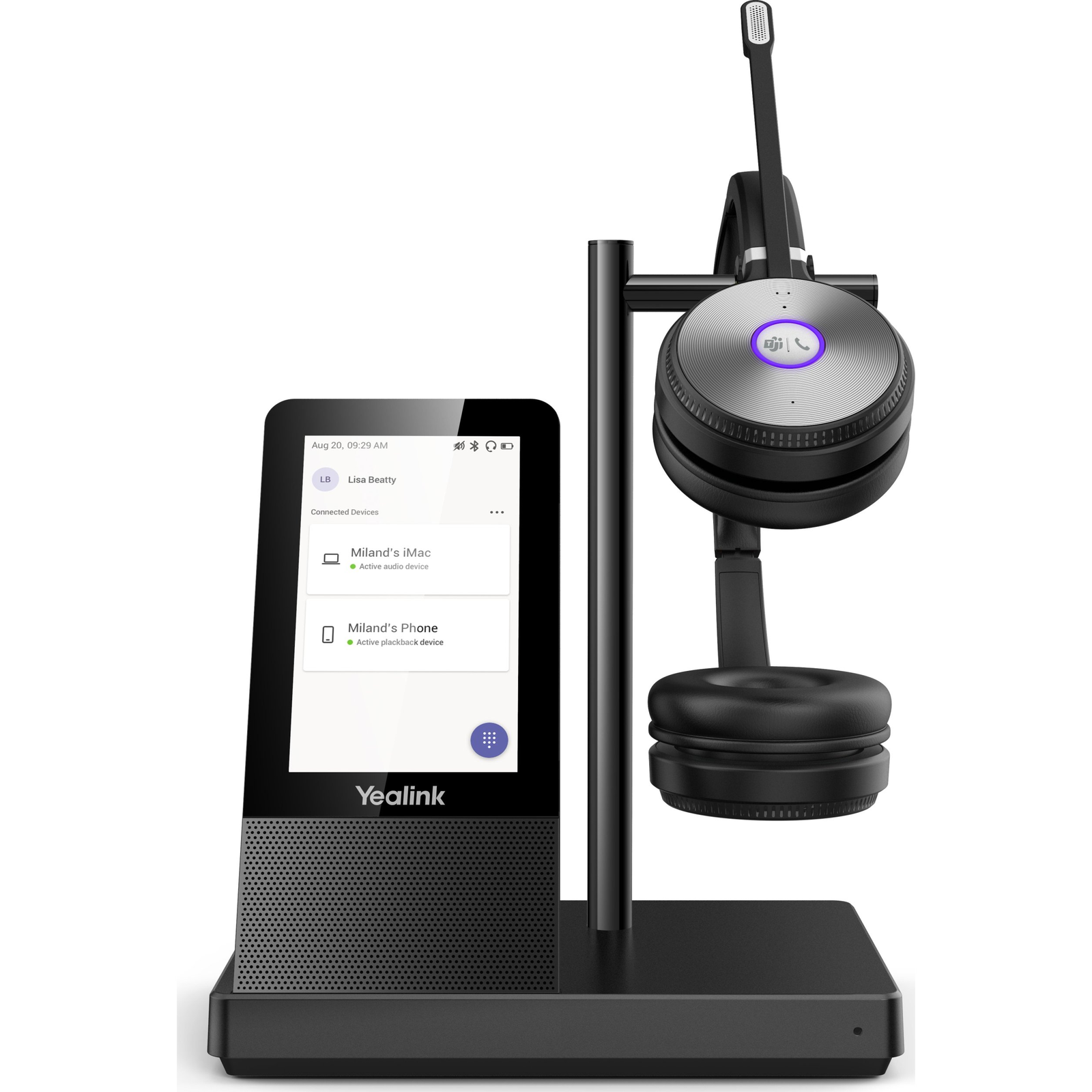 Yealink WH66 Dual Teams Személyi audiokonferencia rendszer Vezeték nélküli Fejpánt Iroda/telefonos ügyfélközpont USB A típus Bluetooth Dokkoló Fekete (WH66 DECT Wireless Headset)
