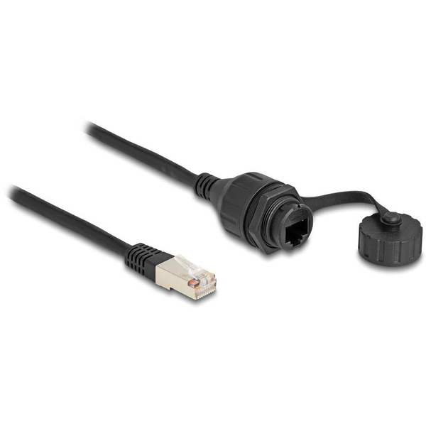 Delock RJ50 Cat5E FTP -> RJ50 Cat5E FTP M/F adatkábel hosszabbító 0.2m fekete IP67