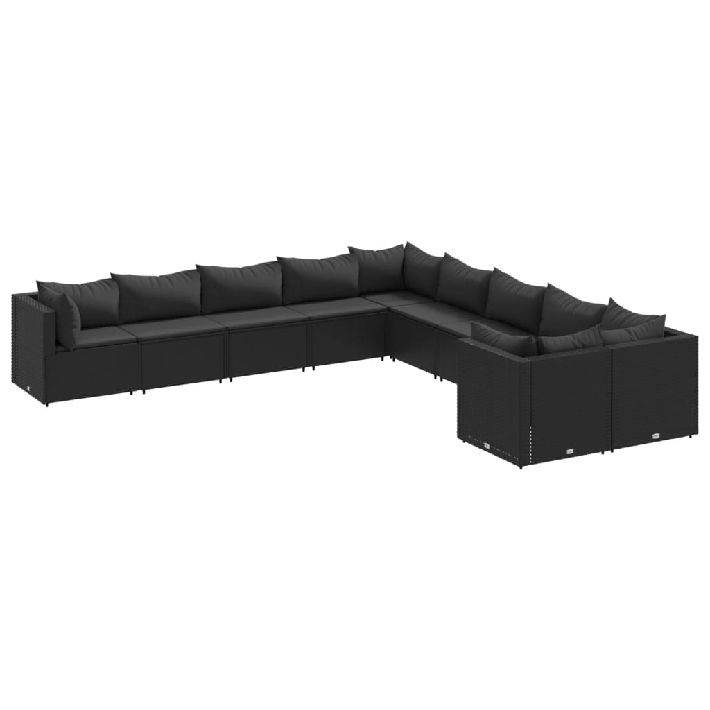 10 részes fekete polyrattan kerti ülőgarnitúra párnákkal (3308347)