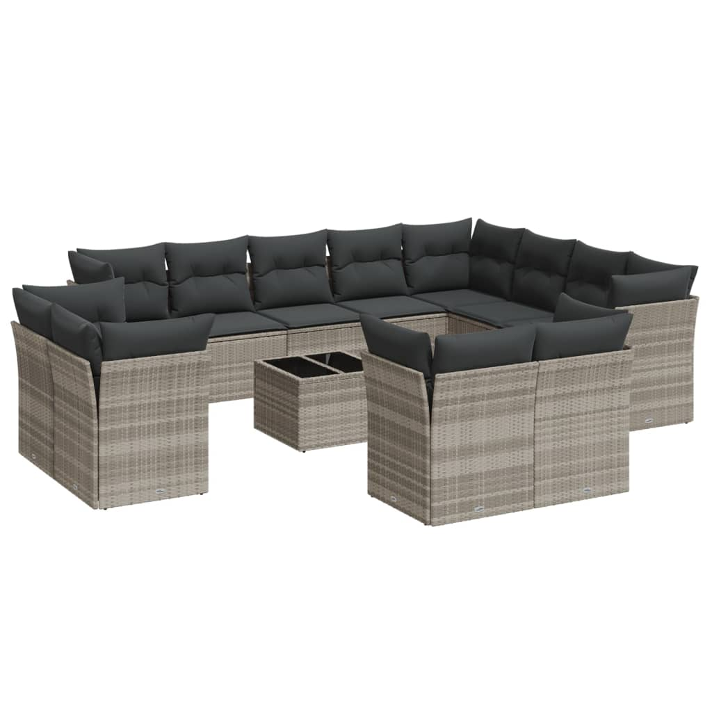 13 részes világosszürke polyrattan kerti ülőgarnitúra párnákkal (3250381)